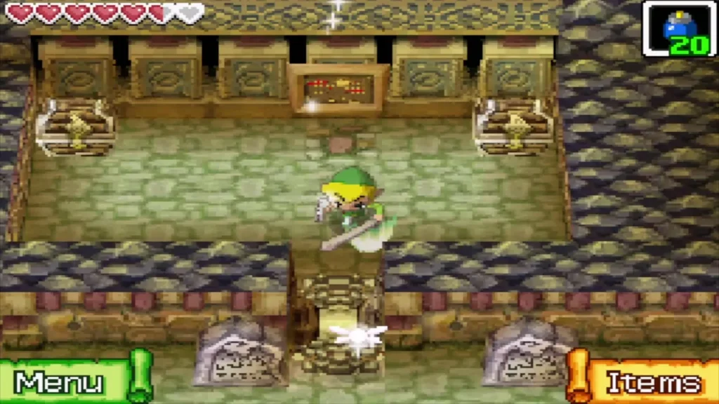 Link in a Temple of Courage room with a treasure chest on each side