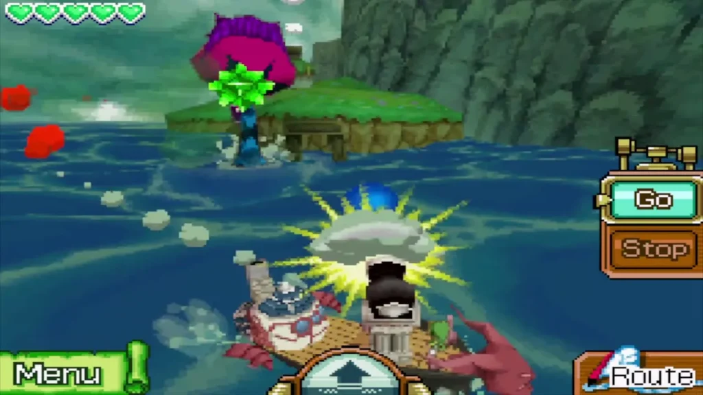 The cannon shot landing on the Giant Eye Plant at sea