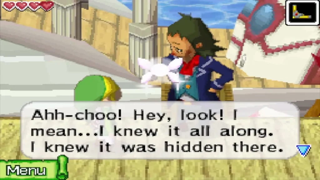 Linebeck sneezes and claims he knew the crest was hidden on the chart Linebeck sneezes and claims he knew the crest was hidden on the chart