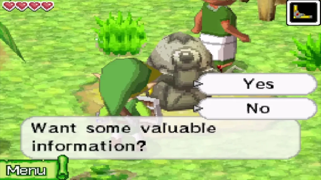 The stone asks whether Link wants some valuable information The stone asks whether Link wants some valuable information