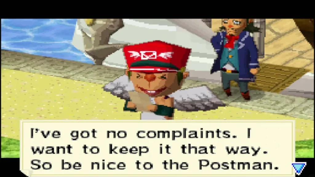 The Postman reads the Postmaster's letter asking Link to be nice to him The Postman reads the Postmaster's letter asking Link to be nice to him