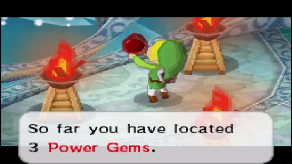 Link holding up a Power Gem as the servant says he has located 3 Power Gems Link holding up a Power Gem as the servant says he has located 3 Power Gems