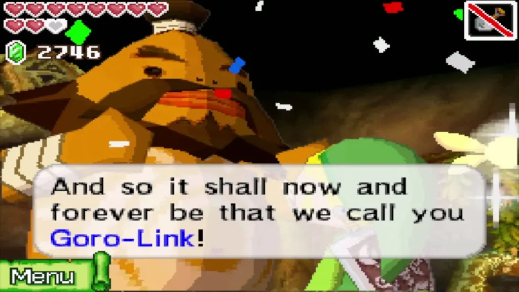 Confetti falling as Biggoron names Link Goro-Link Confetti falling as Biggoron names Link Goro-Link