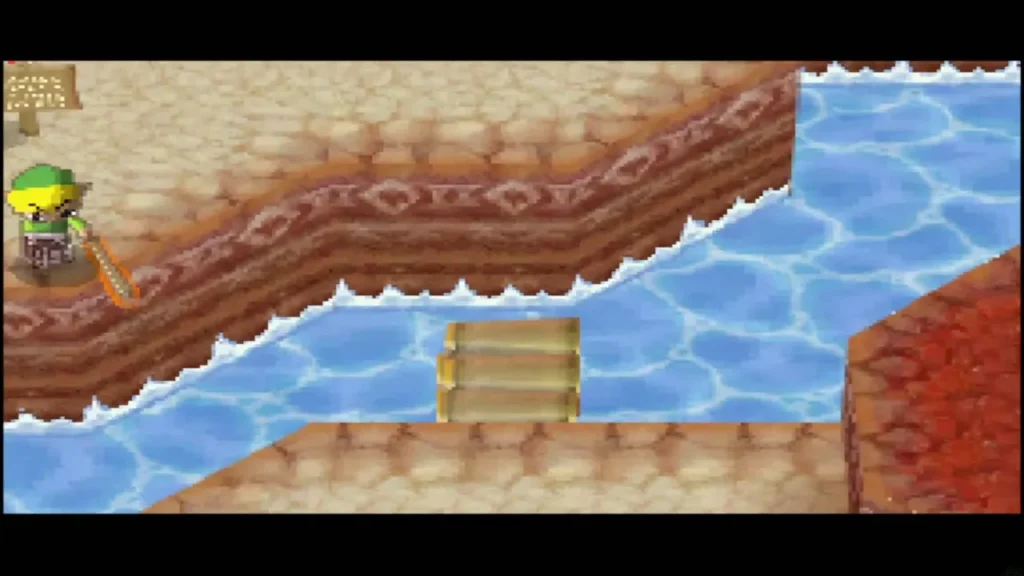 The wooden bridge laid across the water on Goron Island The wooden bridge laid across the water on Goron Island