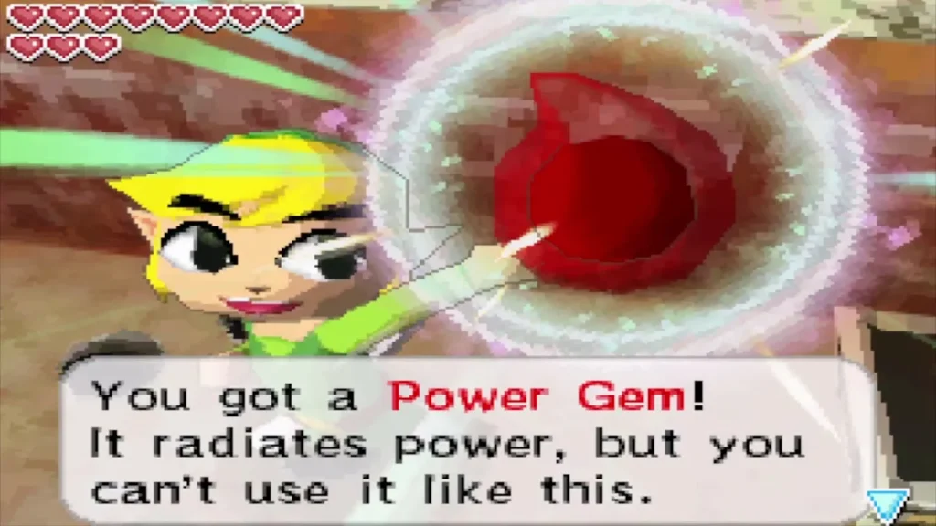 Link holding up the Power Gem with its item box Link holding up the Power Gem with its item box