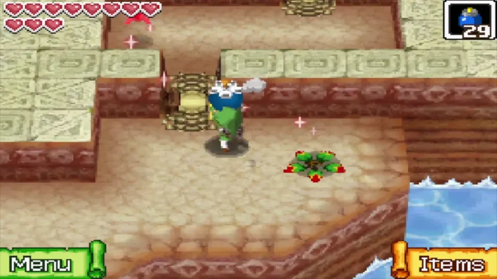 Link standing in a gap between stone walls in the northern maze Link standing in a gap between stone walls in the northern maze