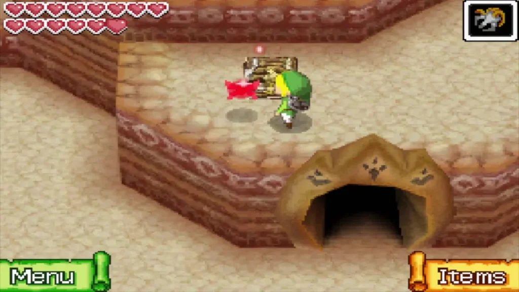 A chest waits on the rooftop above a Goron cave home A chest waits on the rooftop above a Goron cave home