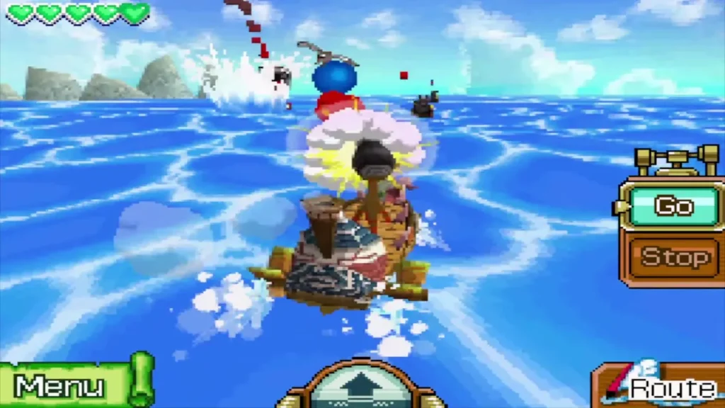 Link firing the ship's cannon at a pirate ship in the Southeastern Sea Link firing the ship's cannon at a pirate ship in the Southeastern Sea