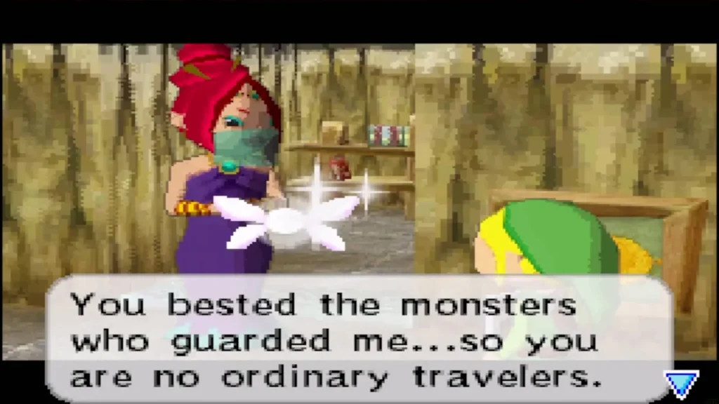 Astrid praising Link for defeating the monsters that guarded her Astrid praising Link for defeating the monsters that guarded her