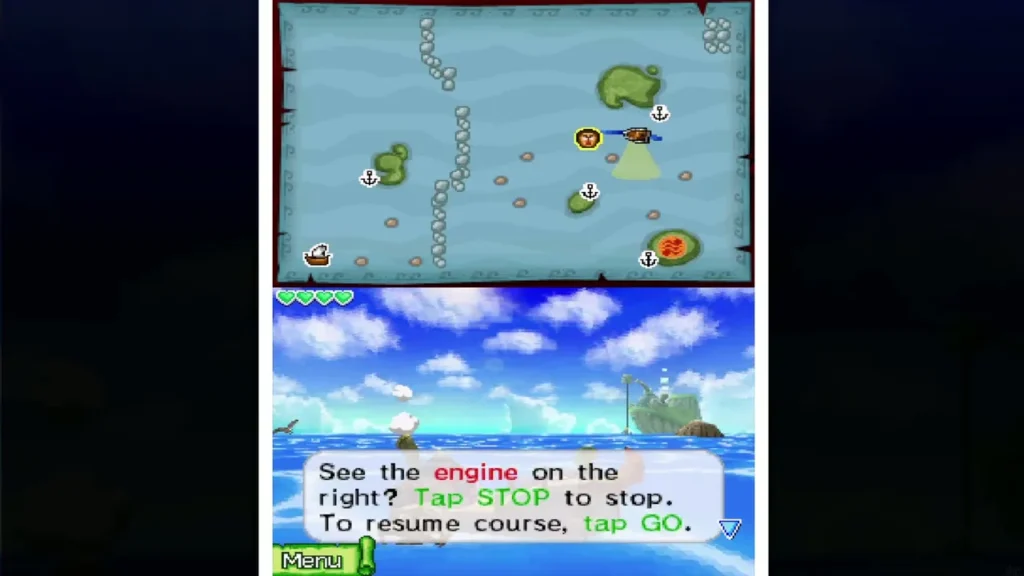 Tutorial text about the engine Stop and Go buttons while the ship sails Tutorial text about the engine Stop and Go buttons while the ship sails