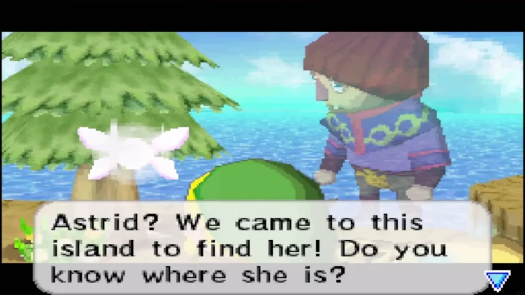 Link asking the ghost Kayo whether he knows where Astrid is Link asking the ghost Kayo whether he knows where Astrid is