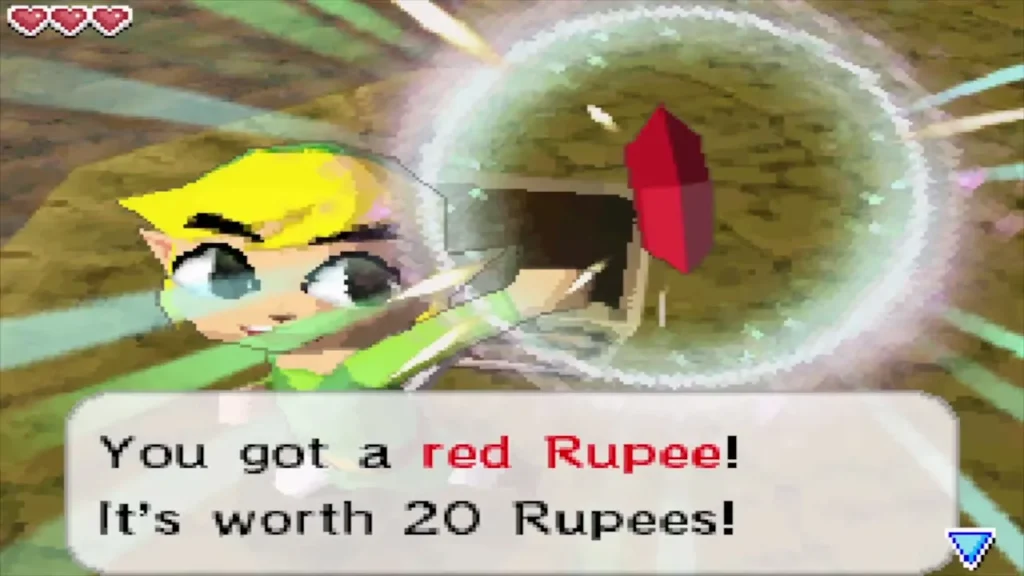 Link holding up a red Rupee worth 20 Rupees Link holding up a red Rupee worth 20 Rupees
