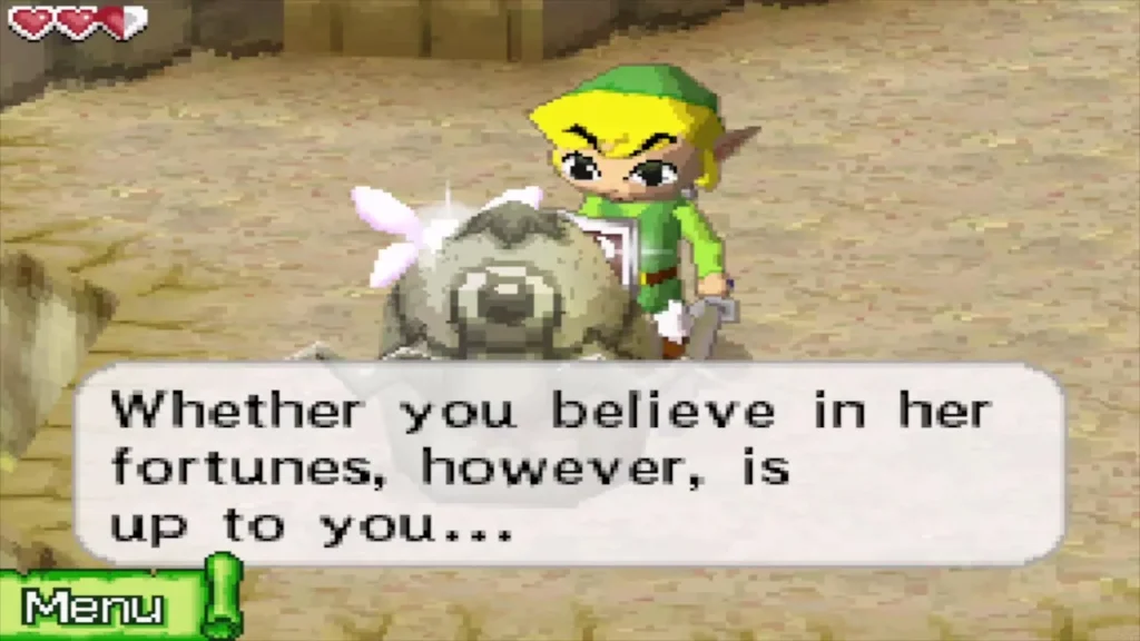 The hint stone saying whether to believe her fortunes is up to Link The hint stone saying whether to believe her fortunes is up to Link
