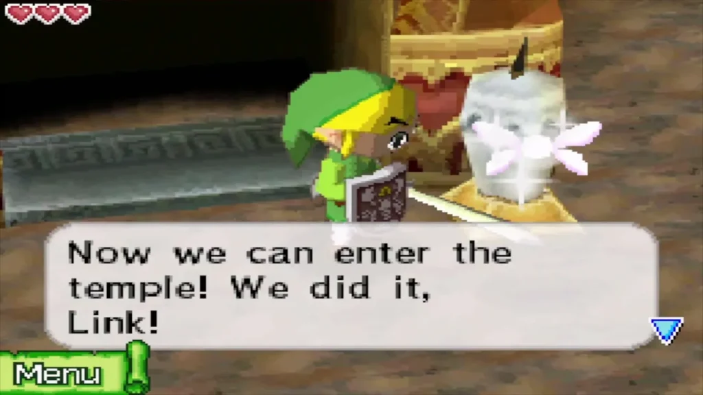 Ciela telling Link they can now enter the temple, beside a candle that is out Ciela telling Link they can now enter the temple, beside a candle that is out