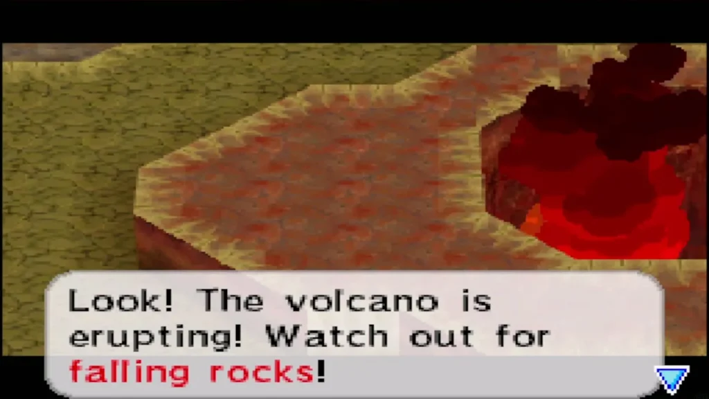 Ciela warning that the volcano is erupting and rocks will fall Ciela warning that the volcano is erupting and rocks will fall
