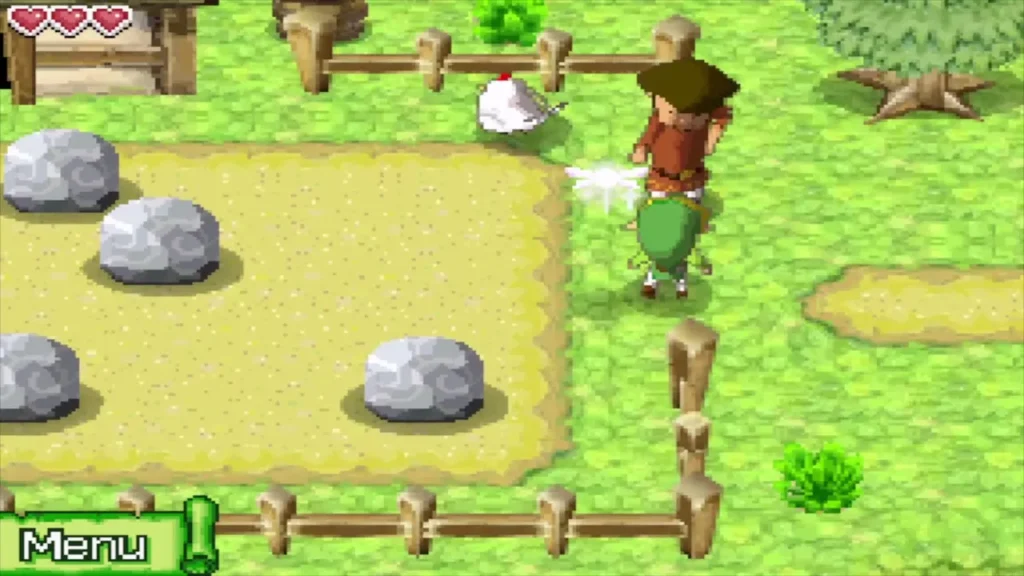 Link talking to the farmer beside his garden full of rocks Link talking to the farmer beside his garden full of rocks