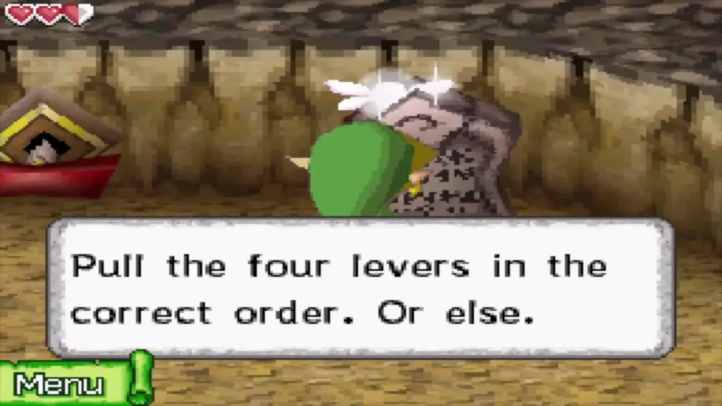 Stone tablet warning Link to pull the four levers in the correct order Stone tablet warning Link to pull the four levers in the correct order