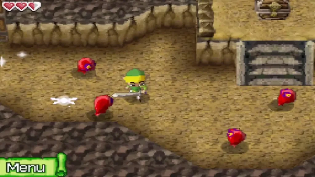 Link fighting Red Chuchus in the cave Link fighting Red Chuchus in the cave