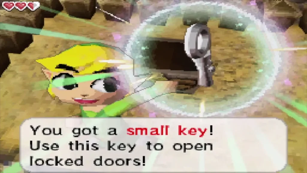 Link holding up the small key from the cave chest Link holding up the small key from the cave chest