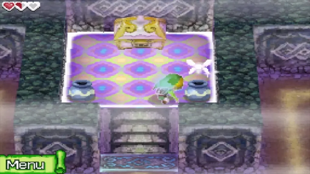 Link reaches the chest in the alcove on the purple floor of the temple Link reaches the chest in the alcove on the purple floor of the temple