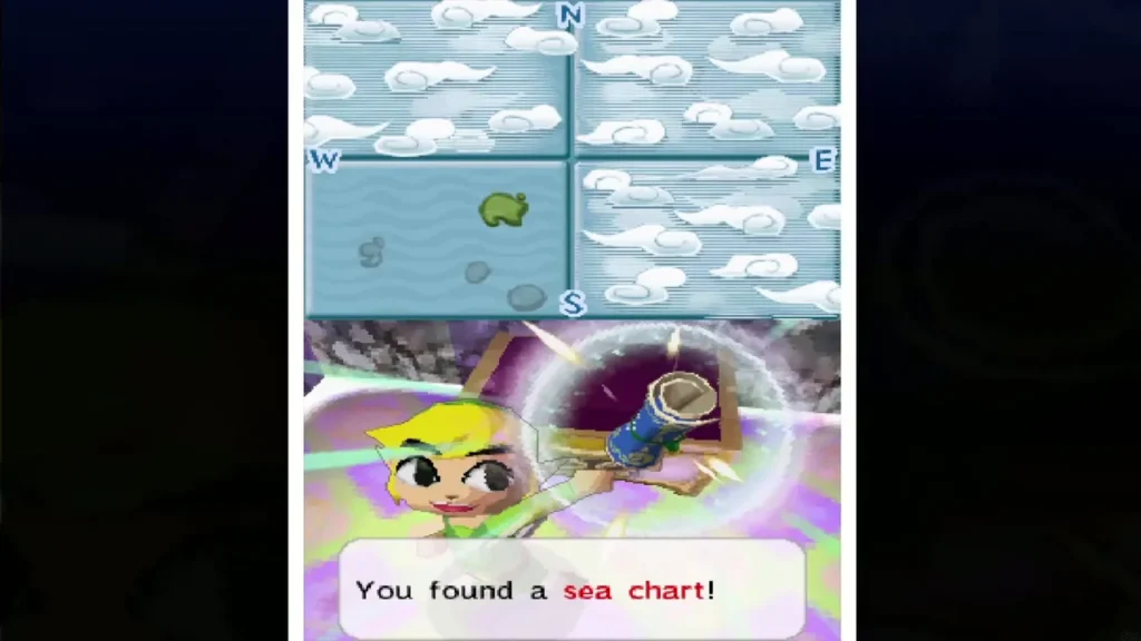 Link holding up the sea chart as the game says he found it Link holding up the sea chart as the game says he found it