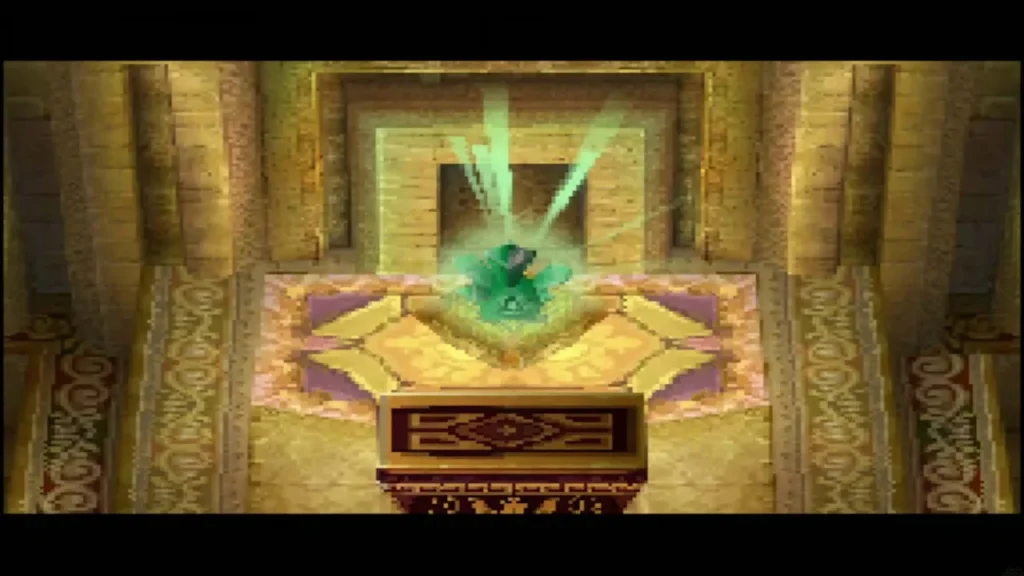 A green light rising from the shrine where the Aquanine rests A green light rising from the shrine where the Aquanine rests
