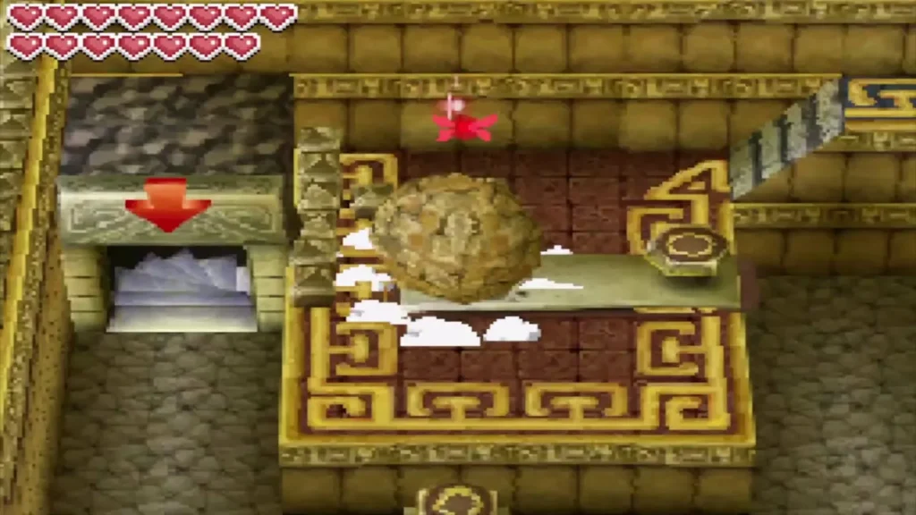 Link bouncing a boulder up a level with a footprint switch Link bouncing a boulder up a level with a footprint switch