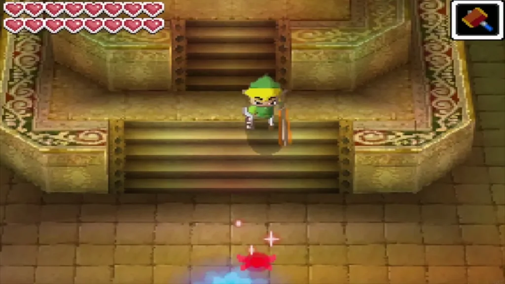 Link climbing the stairs toward the exit of the temple Link climbing the stairs toward the exit of the temple