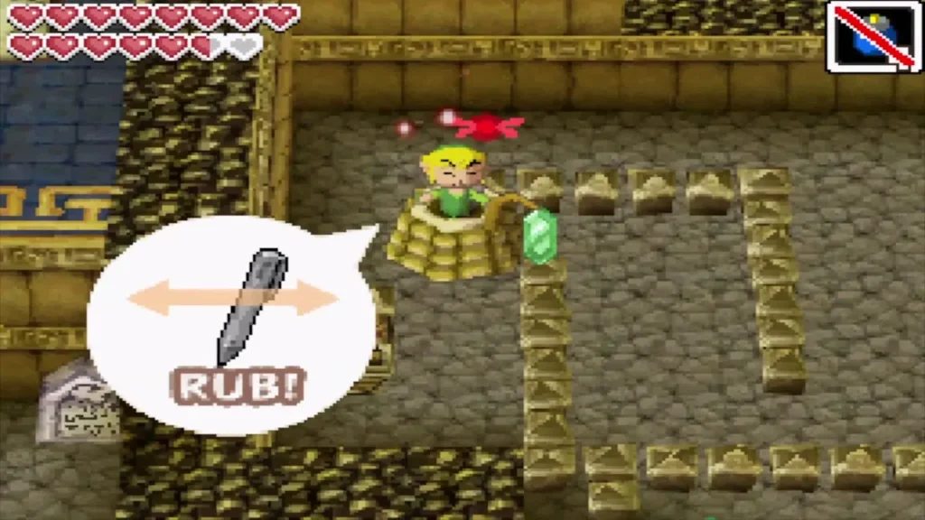 Link rubbing an engraved sign in the 2F maze Link rubbing an engraved sign in the 2F maze