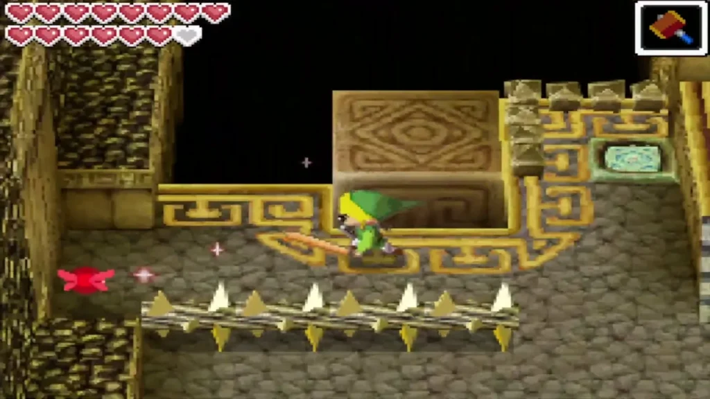 Link on a bridge beside a rolling spiked log on B2 Link on a bridge beside a rolling spiked log on B2