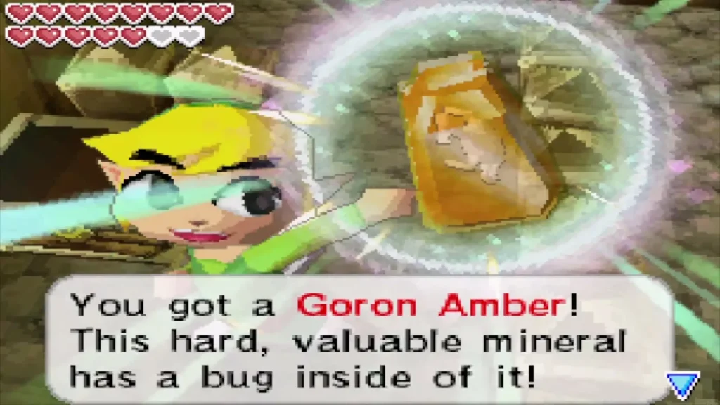 Link holding up the Goron Amber with its item message Link holding up the Goron Amber with its item message