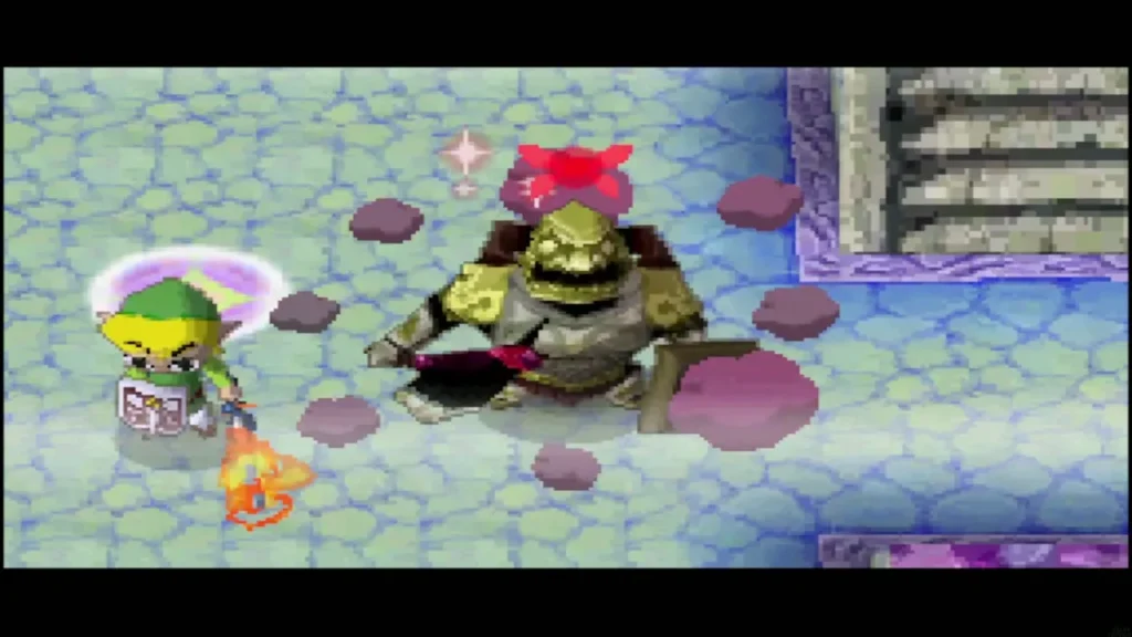 Link standing in a small safe zone beside a Gold Phantom