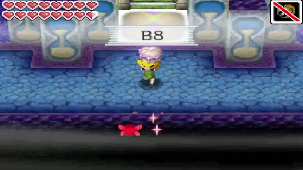 Link entering floor B8 with the floor sign across the top