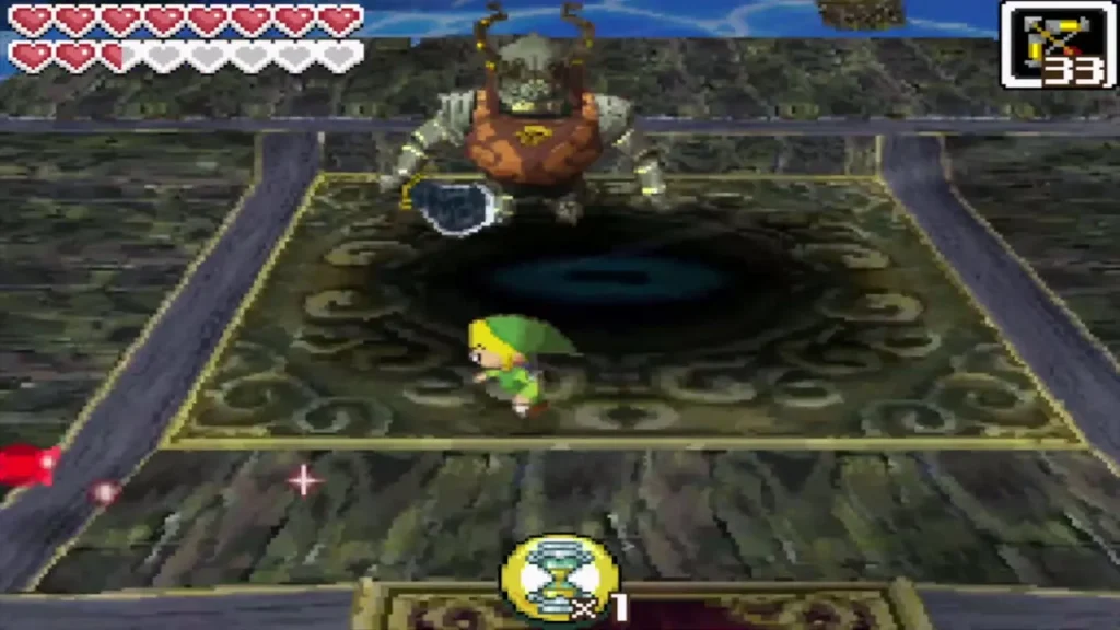 Link on the wreck facing the armoured Bellumbeck, with a Phantom Sphere ready