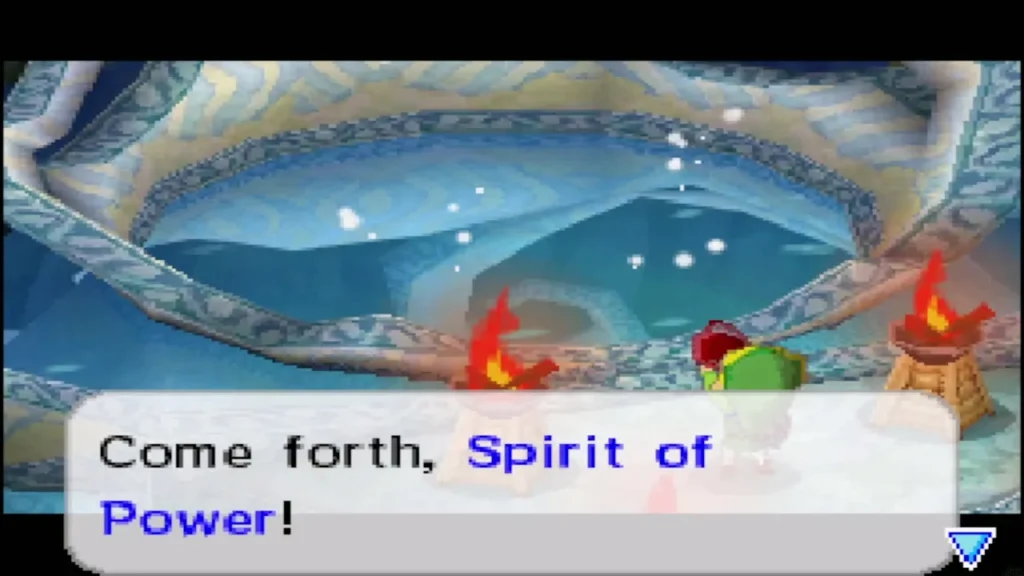 Link at the shrine calling out to the Spirit of Power