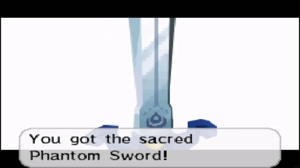 The sacred Phantom Sword raised on screen with the message that Link has received it