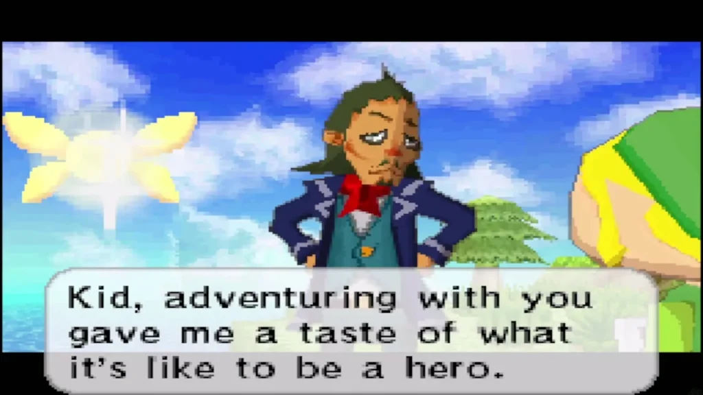 Linebeck saying that adventuring with Link gave him a taste of being a hero