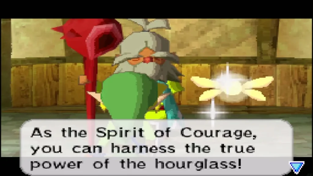 Oshus telling Link that as the Spirit of Courage he can harness the power of the hourglass
