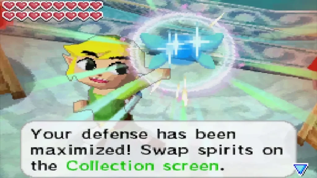 Link holding up the blue Spirit of Wisdom as the box says defense is maximized