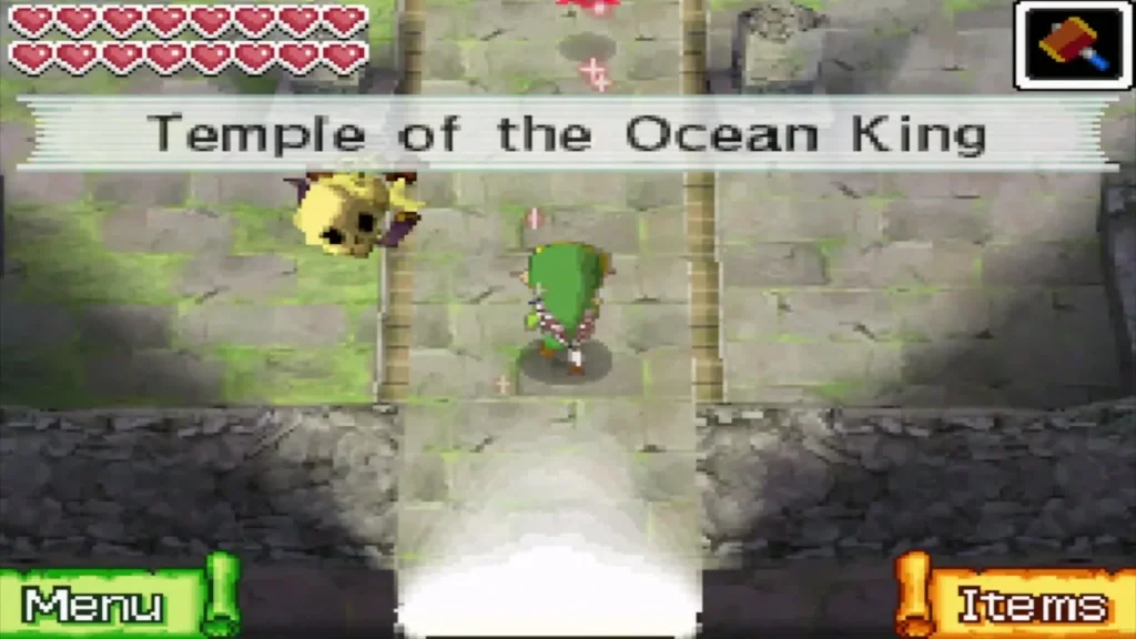 Link entering the Temple of the Ocean King with the place name across the top