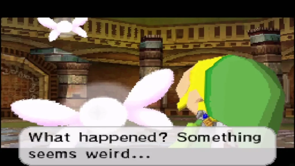 Ciela flutters beside Link in the Temple of Courage after Crayk is beaten Ciela flutters beside Link in the Temple of Courage after Crayk is beaten