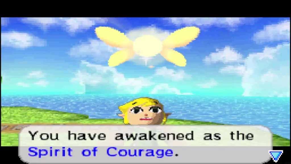 Ciela glowing above Link, awakened as the Spirit of Courage Ciela glowing above Link, awakened as the Spirit of Courage