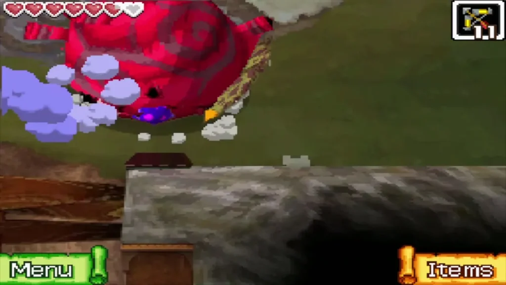 Crayk's red shell with purple orbs beyond a stone wall Crayk's red shell with purple orbs beyond a stone wall