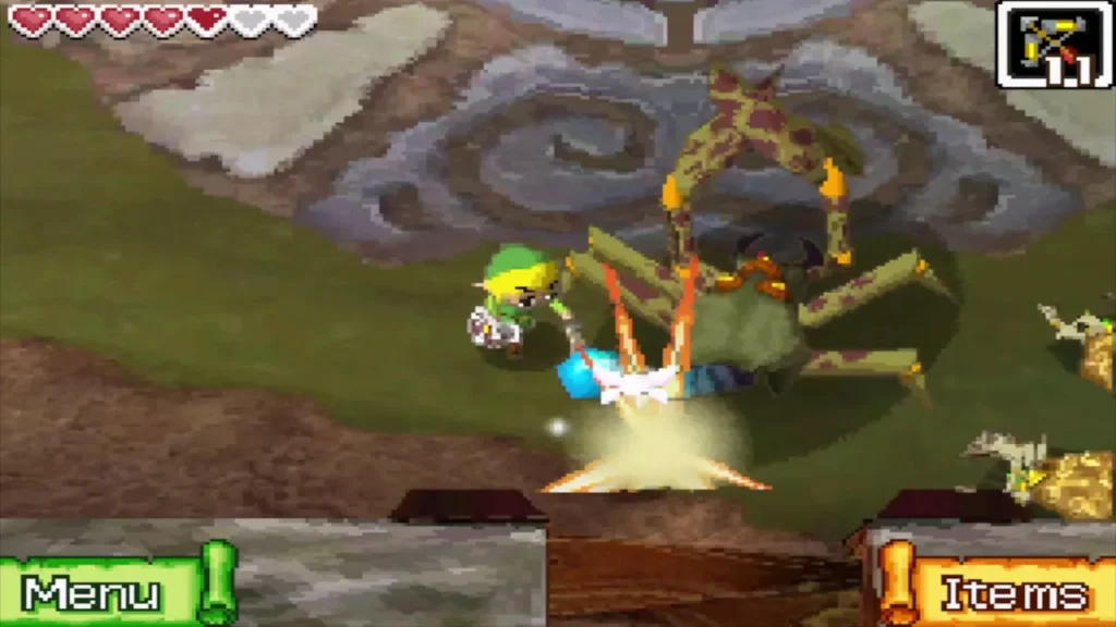 Link slashing the blue tail of the shell-less Crayk Link slashing the blue tail of the shell-less Crayk