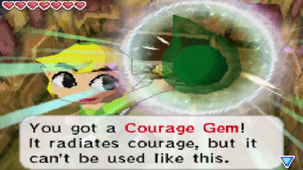 Link holding up a Courage Gem with its complete message Link holding up a Courage Gem with its complete message