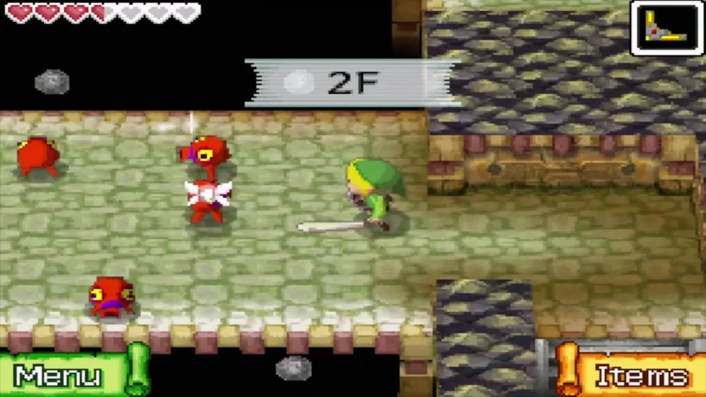 Link fighting Octoroks on the second floor Link fighting Octoroks on the second floor