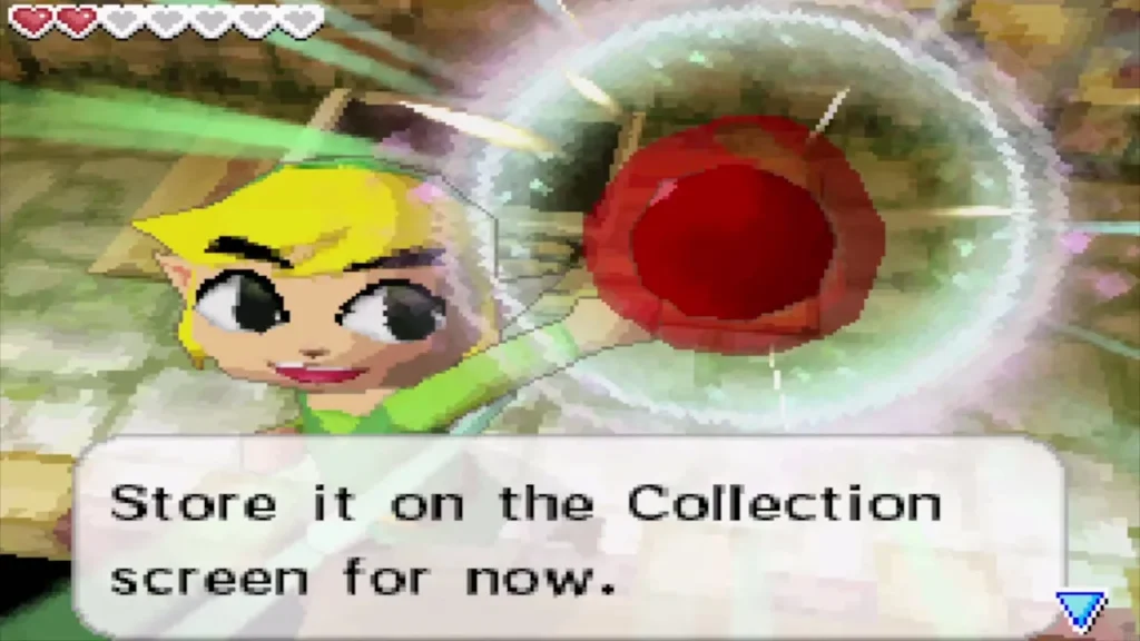 Link holding up a Power Gem with its message box Link holding up a Power Gem with its message box