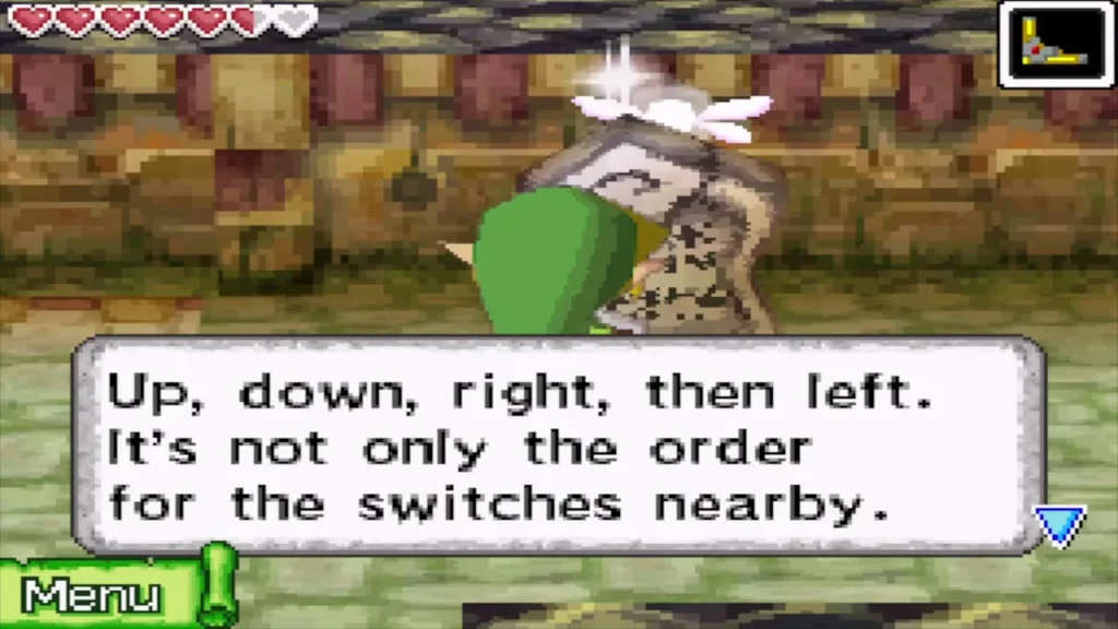Link reading a stone tablet giving the lever order Link reading a stone tablet giving the lever order
