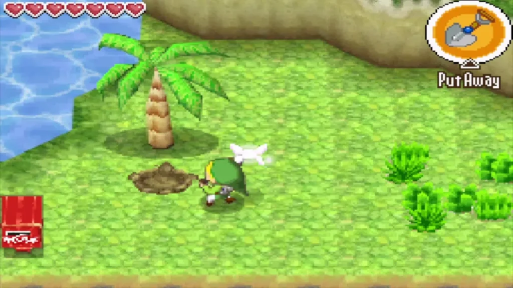 Link with the Shovel beside the dug hole under the palm tree Link with the Shovel beside the dug hole under the palm tree