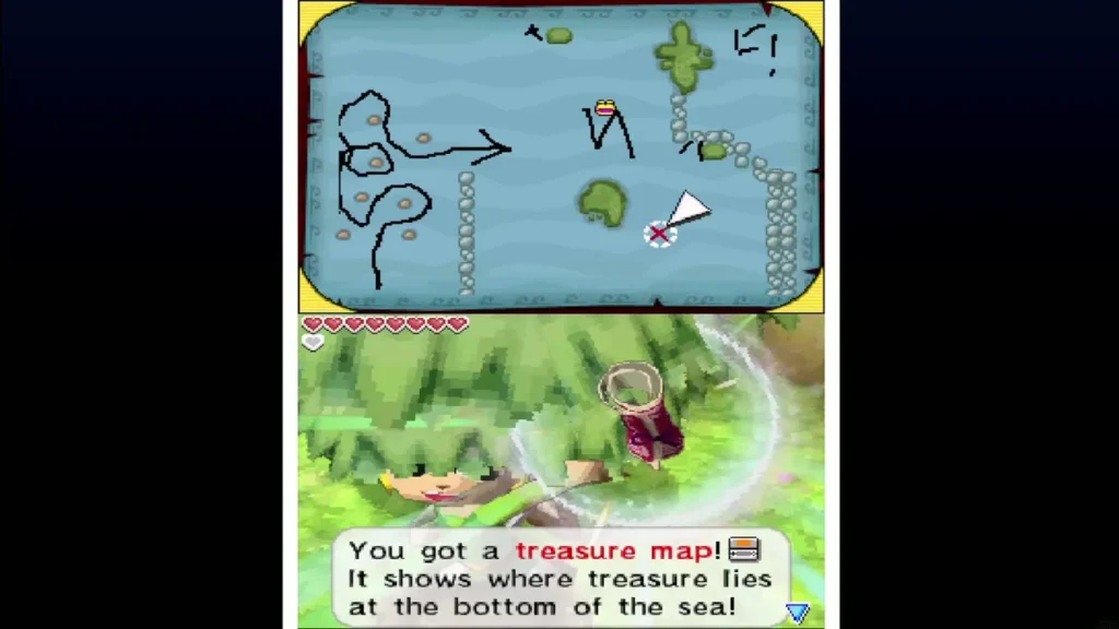 Link holding up a treasure map dug up on Mercay Link holding up a treasure map dug up on Mercay